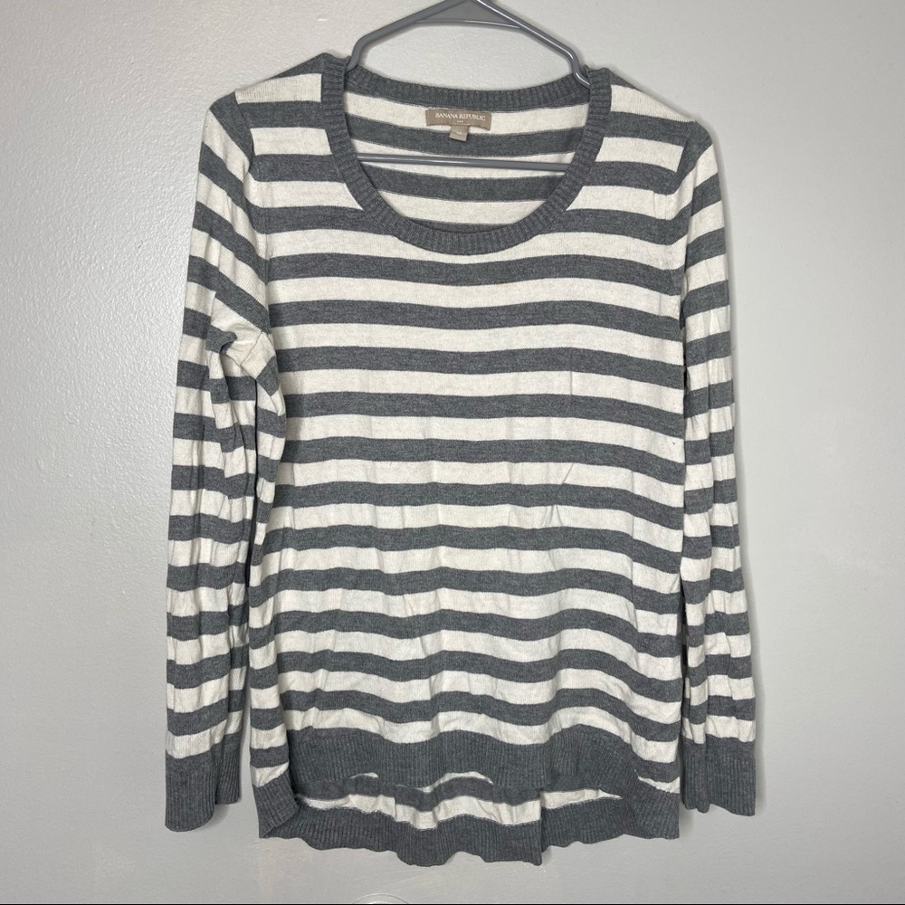 Banana Republic Gray Striped Elbow Patch Sweater Medium